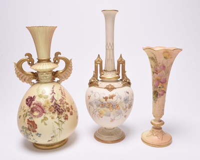 Lot 26 - Three Royal Worcester vases, late 19th century