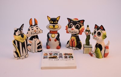 Lot 178 - Five Lorna Bailey models of cats, a catalogue and a newsletter