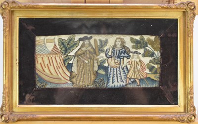 Lot 570 - An English raised or 'stumpwork' panel of Abraham banishing Hagar and Ishmael