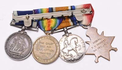 Lot 175 - WW1 Royal Navy Medal group - Chief Stoker Everett, involved in the first naval battle of WW1