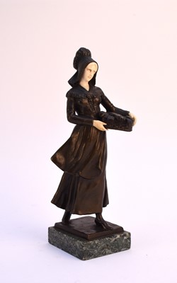 Lot 225 - After Meier, a bronze and ivory figure of a rustic maiden