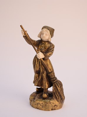 Lot 238 - After Georges Omerth (fl.1895-1925), a gilt bronze and ivory figure of a girl sweeping