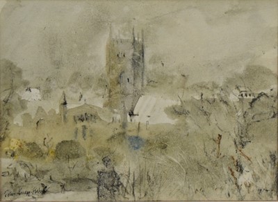 Lot 478 - John Knapp-Fisher (1931-2015) Landscape with Church