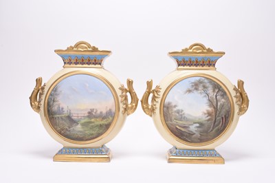 Lot 216 - A pair of French porcelain moon flask vases, late 19th century