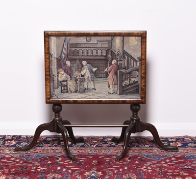 Lot 220 - A carved mahogany occasional table with tapestry inset tilt-top