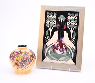 Lot 190 - A Moorcroft 'Hidden Heart' plaque and a small Moorcroft trial vase