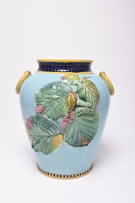 Lot 80 - Brown Westhead Moore & Co majolica jar, circa 1875-80