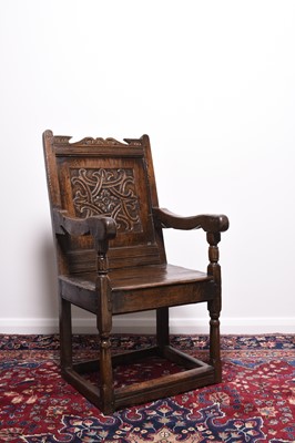 Lot 168 - A mid 17th century oak 'wainscot' armchair, Lake District