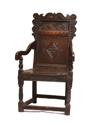 Lot 170 - A 17th century oak 'wainscot' armchair, Leeds