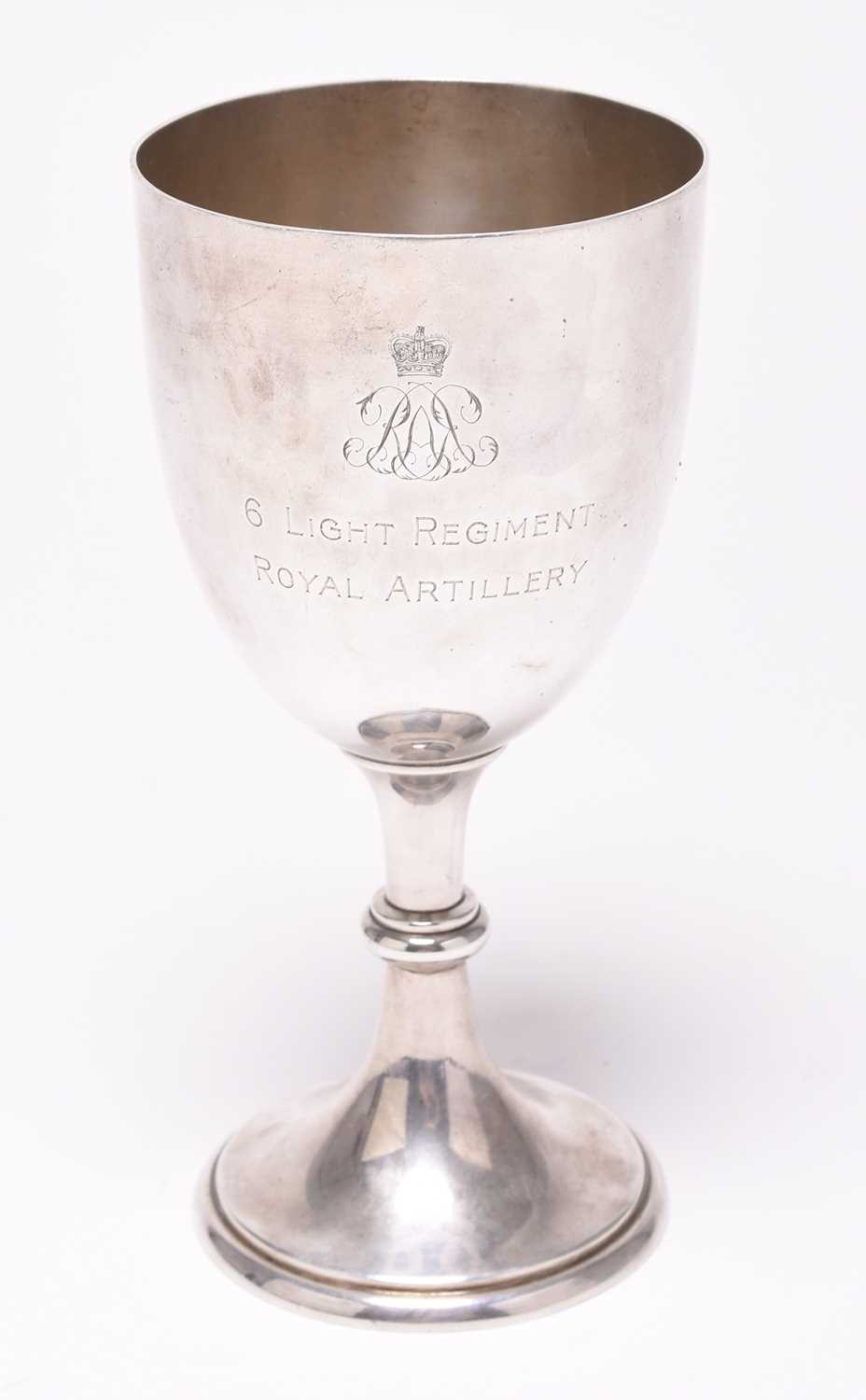 Lot 75 - Military silver trophy cup with inscription to 6th (Light) Regiment, Royal Artillery