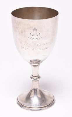 Lot Military silver trophy cup with inscription to 6th (Light) Regiment, Royal Artillery