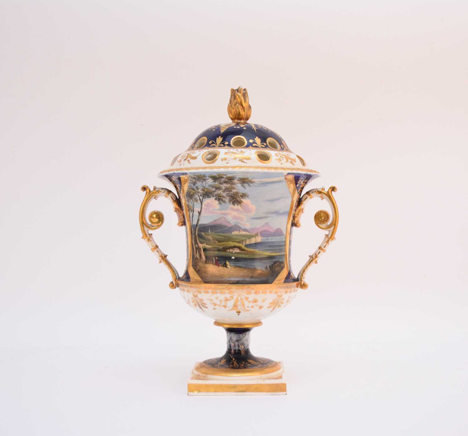 Lot 11 - English porcelain pot pourri vase and cover, circa 1815-20 - named Irish view