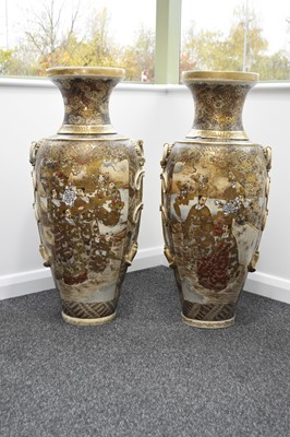 Lot 210 - A pair of Japanese Satsuma floor vases, Meiji era