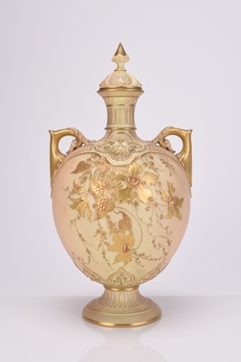 Lot Royal Worcester blush ivory twin-handled vase and cover, dated 1896