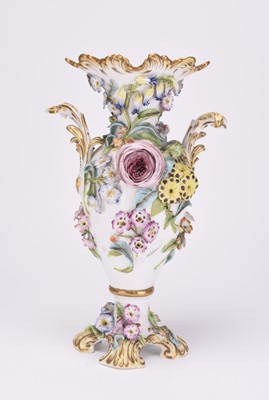 Lot 4 - Coalport Coalbrookdale style floral-encrusted vase, mid-19th century