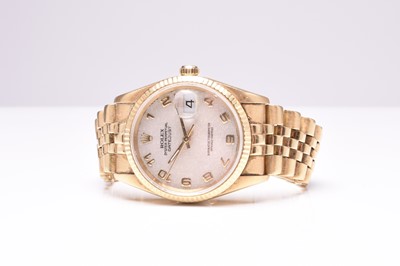 Lot 103 - Rolex: A gentleman's 18ct gold Oyster Perpetual Datejust bracelet watch