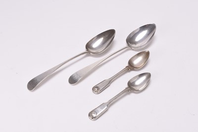 Lot 1 - A pair of Scottish provincial silver tablespoons and two further silver spoons