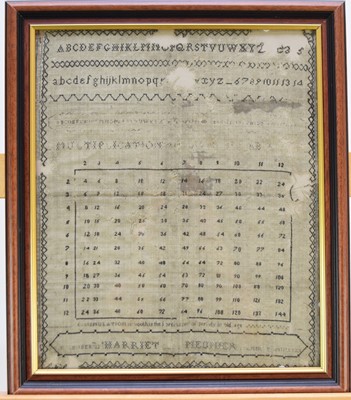 Lot 575 - A rare multiplication sampler, indistinctly dated, possibly 1801