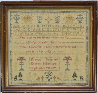 Lot 576 - A George III needlework sampler, dated 1819