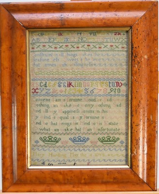 Lot 578 - A George III needlework sampler, dated 1758