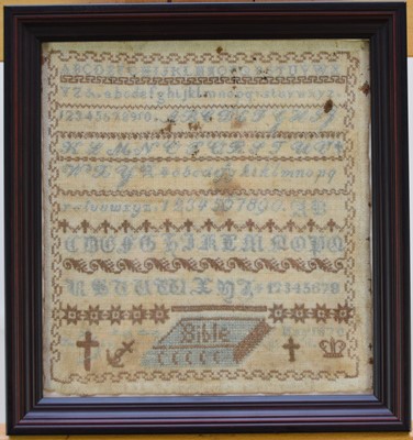 Lot 584 - A 19th century needlework sampler, dated 1870