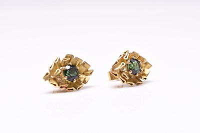 Lot 77 - A pair of Tom Scott 18ct gold and green tourmaline earrings