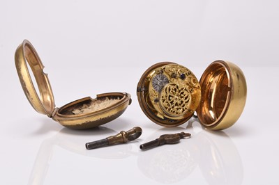 Lot 301 - A George III gold plated pair case verge pocket watch, John Smith of London