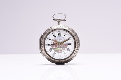 Lot 83 - Clay: A mid-18th century white metal repousse pair cased verge pocket watch