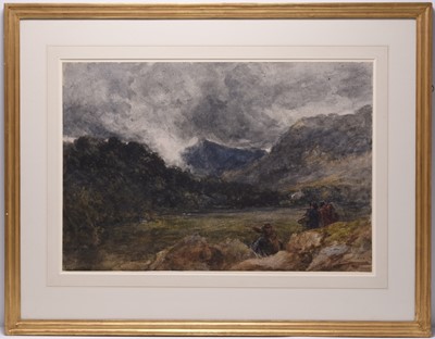 Lot 111 - David Cox (1783-1859) Travellers in a Welsh Valley