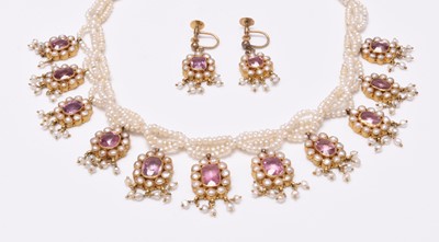 Lot 46 - A pink spinel and untested seed pearl fringe necklace