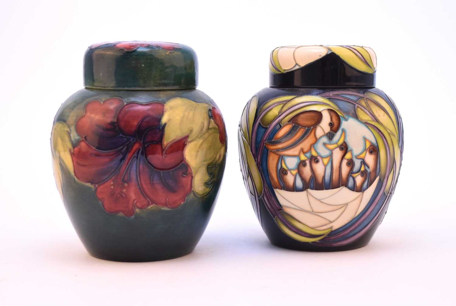 Lot 205 - Two Moorcroft ginger jars, 'Hibiscus' and 'Mother's Love'