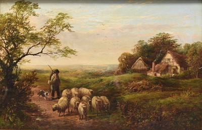 Lot 183 - George Turner (1843-1910) Shepherd and Dog Herding Sheep Down a Country Track