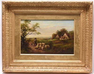 Lot 183 - George Turner (1843-1910) Shepherd and Dog Herding Sheep Down a Country Track