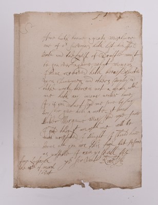 Lot 50 - AUTOGRAPH LETTER SIGNED from Richard Tyle (?) to Sir William Petty, Loughree, 14th March 1654.