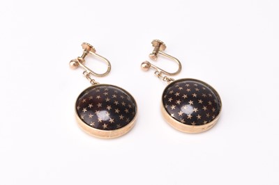 Lot 120 - A pair of 9ct gold pique tortoiseshell earrings