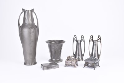 Lot 217 - An assembled group of art nouveau style pewter