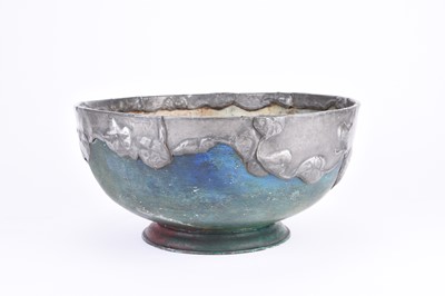 Lot 235 - A pewter-mounted painted wood bowl