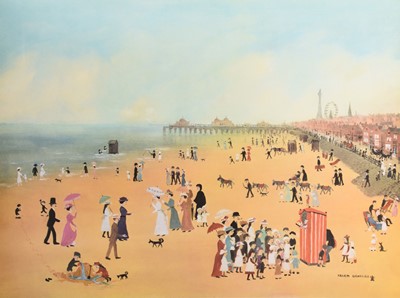 Lot 14 - Helen Bradley (1900-1979) Blackpool Sands and Evening on the Promenade