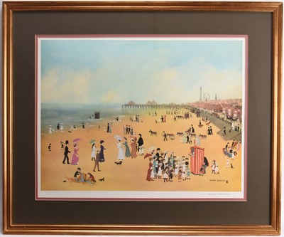 Lot 14 - Helen Bradley (1900-1979) Blackpool Sands and Evening on the Promenade