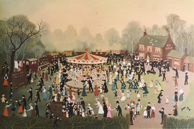 Lot 42 - Helen Bradley (1900-1979) The Fair at Daisy Nook and Big Bertha Comes to Town