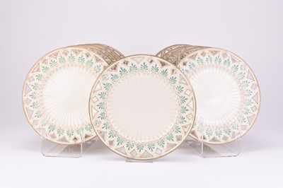 Lot 41 - A set of eleven Belleek 'Greek' dessert plates, 2nd period, circa 1891-1926