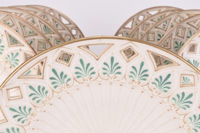 Lot 41 - A set of eleven Belleek 'Greek' dessert plates, 2nd period, circa 1891-1926