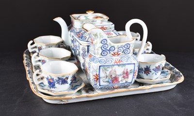 Lot 66 - A Chinese Doucai style miniature cabaret tea service, Qing Dynasty