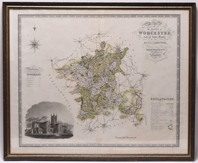 Lot 104 - MAP OF WORCESTER. C & J Greenwood, February 24th 1830, hand coloured, framed and glazed