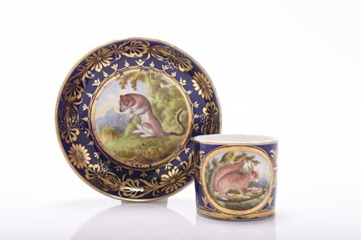 Lot 78 - Coalport 'Animal Service' coffee can and saucer, circa 1800-1805