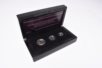 Lot 209 - The 2018 Armistice Centenary Remembrance Gold Gallantry Three Coin Prestige Sovereign Proof Set.