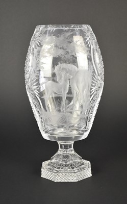 Lot 42 - Brierley Hill 'Brierglass' crystal vase decorated with equestrian subject, 20th century