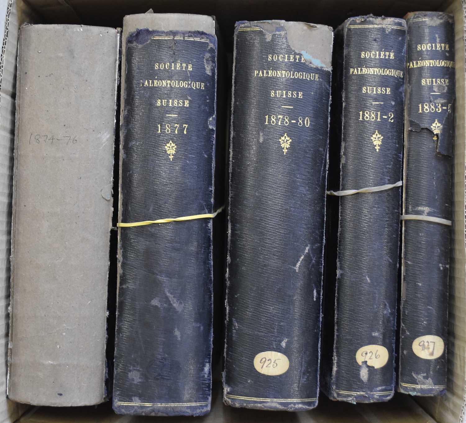 Lot 22 - SOCIETE PALEONTOLOGIQUE SUISSE, 4to, vols I-X bound in 5 (5) (box)