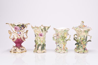 Lot 32 - Four Coalport Coalbrookdale vases, circa 1820-25