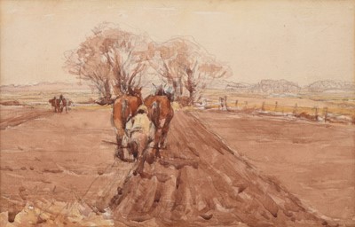 Lot 144 - John Atkinson (1863-1924) Ploughing in Winter